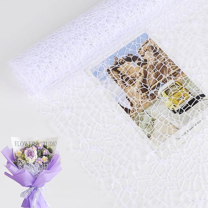 FOIMAS Flower Bouquet Wrapping Paper Roll,19.6" x 5 yrs Mesh Bouquet Wrapping Paper for Presents Flower Packaging Hand Decor,White