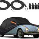 KEYOOG Car Cover Waterproof All Weather Fit for Volk-swagen Beetle Bug 1960-1979, 600D Oxford Cloth Heavy Duty, Sun Hail Protector Seal Skin Outdoor Car Covers with Door Zipper/Cotton Lining, Black