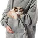 Krifey Wearable Blanket Hoodie, Oversized Sherpa Fleece Sweatshirt with Giant Pocket, Birthday Gifts for Women, Mom, Sister, Light Gray