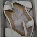 PARTY Women's Open Toe Ankle Strap Low Block Chunky Heels Sandals, White, Size 5.5
