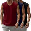 Evervibe 3 Pack Mens V Neck Tank Tops 95% Cotton Sleeveless Big and Tall Muscle Cut Off Shirts Gym Workout Tee, 3XL
