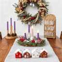 44 Pcs Advent Wreath Candle Holder Kit 4 Flameless Advent Candles Wooden Adventus Candleholder Stand Artificial Norfolk Cedar Berry Picks for Adventus Gifts Christmas Wreath Tabletop Decor