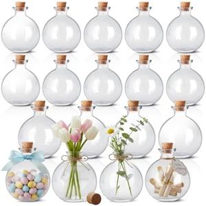 Tessco for you 12 Pcs 8.5 oz Glass Potion Bottles with Cork, Round Spherical Apothecary & Decorative Bottles for Candy, Spices, Vanilla Extract, Wish Messages, Snow Globe & DIY Crafts (Classic)