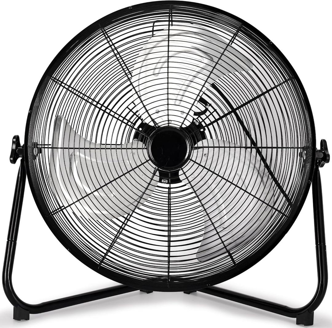 Uthfy 20 Inch High Velocity Heavy Duty Fan, Metal Industrial Floor Fan with 3 Speeds, 360 Adjustbale Tilting for Warehouse,Workshop, Factory and Basement, Black