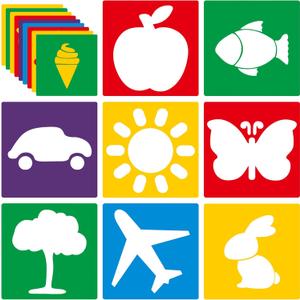 24 Pieces Stencils for Kids,Large Drawing Stencils Chalk Template,8 Inches Washable Shape Template Kit for Crafts,Painting Drawing for Kids Toddlers Preschool(Primary, 8 inch)