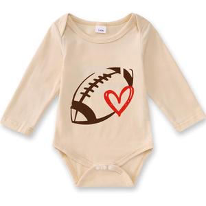 Infant Baby Boy Girl Football Onesie Funny Football Heart Graphic Romper Bodysuits Cute Game Day Long Sleeve Outfit, 6-12 M