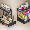 OUTIOE Under Sink Organizer and Storage, 2 Tier Pull Out Cabinet Organizer, Slide Out Under Sink Storage Shelf, Undersink Organizers Shelves for Kitchen Bathroom Pantry Organization (Black)