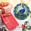 Ceramic Peacock Ornament - Round Hanging Decor for Christmas Tree - Gifts for Peacock Lovers