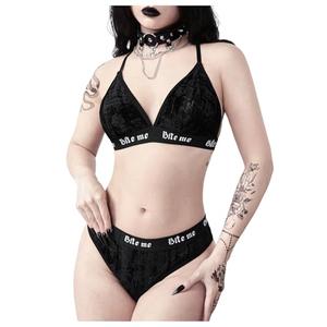 COZYEASE Women's 2 Piece Lingerie Sets Goth Velvet Floral Wireless Bra and Panty Underwear Set Black Large