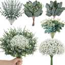 120 Pcs 5 Mixed Eucalyptus Greenery Stems Artificial Baby Breath Flowers Bulk Eucalyptus Leaves Bundle Faux for DIY Wedding Decoration Bouquets Home Arrangement Floral Vase Decor
