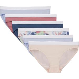 Hanes Girls' Originals Bikini Underwear, Stretch Bikini Panties For Girls', 6-Pack (12, Blush Pink, Periwinkle, Tie-dye Print, Navy, Mauve)