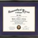 GraduationMall 11x14 Diploma Frame with Purple over Gold Mat or Display 15x18 Certificate without Mat,Solid Wood & UV Protection Acrylic,Glossy Black Finish with Gold Trim