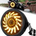 7" Motorcycle Headlight with White/Amber chrysanthemum petal DRL with Headlight Housing Bucket Mount Brackets Compatible with CB400 CB1300 Vulcan custom XS650 Chopper Cafe Racer Bobbe (Black - Turbo)
