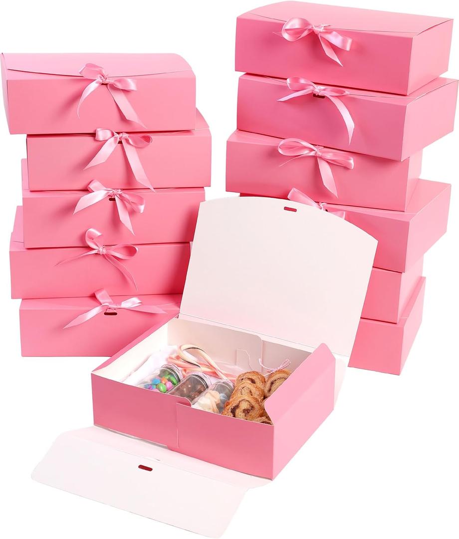 HummingBox Pink Gift Box Set of 16 - Gift Boxes for Presents & gifting on weddings, birthdays & more - Easy to Assemble Pink Gift Boxes With Lids & Ribbon Closure - Decorative Boxes With Lids