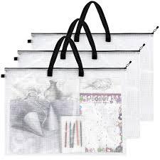 Cunno 3 Pieces Art Portfolio Case 24 x 36 Inch Large Art Storage Bag Portfolio Case Poster Storage Bag with Zipper and Handle Clear Organizer Folder for Back School Large Paintings Artwork (Black)