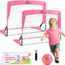 4Pcs Soccer Goals Set 2Pcs Soccer Nets 2x1.5ft 1Pcs Ball 1Pcs Pump Indoor Soccer Nets for Kids with Size 2 Toddler Soccer Ball Foldable Net with Pump Pink Purple for Children Boys Girls