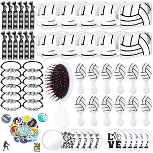 Meanplan 160 Pcs Volleyball Party Favors Volleyball Team Gifts Set Sports Accessories Include Cosmetic Bags Bracelets Hair Ties Hairbrushes Compact Mirrors Stickers for Sports Party Supplies
