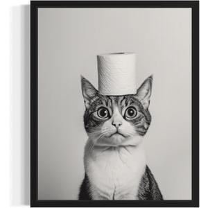 Cat Bathroom UnFramed Wall Art Print Poster, Animal Restroom Decor Posters Prints Home Picture Painting Artwork Gallery 9 (Cat, 20"L x 16"W, Unframed)
