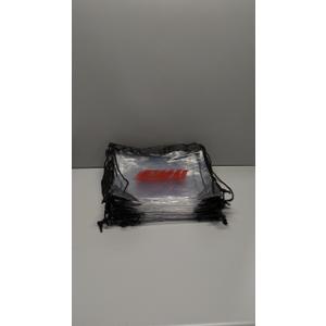 10 clear drawstring bags, red logo, black straps