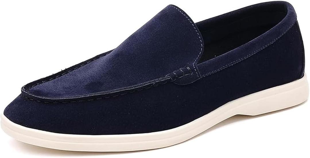 Suede Loafers for Men Slip-On Casual Dress Shoes Lightweight Walking Moccasins with Comfort Sole for Office Work Daily Travel Shoes (Blue,10)