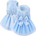 ASENKU Dog Dress Pet Wedding Dress Princess Lace Puppy Birthday Party Outfit Formal Apparel Girl for Dogs Cats (Large, Blue)