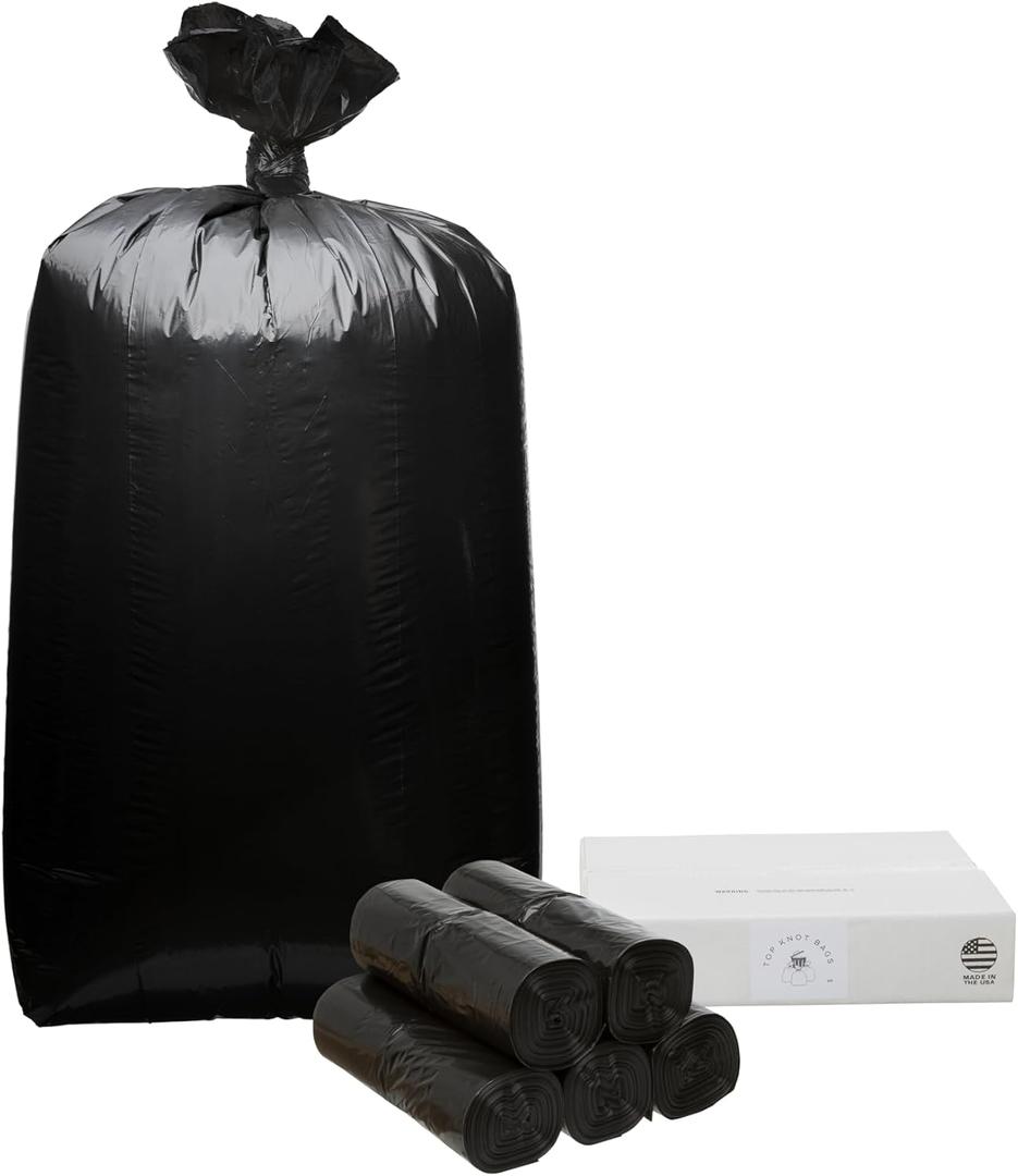Top Knot Bags 55 Gallon Garbage Trash Bag 38X58" 1.2 Mil Black 100 Count Can Liner Bulk 56 Gallon 57 Gallon 58 Gallon 59 Gallon 60 Gallon 55-60 Gallon Made in USA