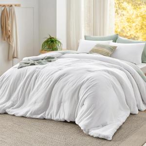 Bedsure Super King Plus Comforter Set, White Soft Prewashed Bedding for All Seasons, 3 Pieces GentleSoft Bed Set, 1 Lightweight Comforter (128"x120") and 2 Pillowcases (20"x36")