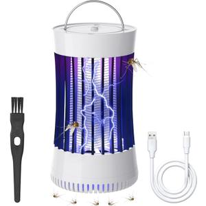 2-in-1 Indoor Electric Bug Zapper with Fan, Chargeable 1500V High Voltage Mosquitoes Killer with Hanger, Small Fly Insects Lamp Trap Catching Moth Gnat Fruit Flies, White