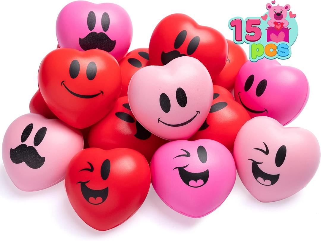 JOYIN 15 Pcs Valentines Day 3 inch Heart Stress Balls Stress Relief Heart Shaped Stress Ball Squishy Toys for Kids and Adults Party Favors, Valentines Day Gifts