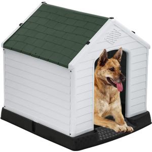 FDW Dog House Indoor Outdoor Durable Ventilate Waterproof Pet Plastic Dog House for Small Medium Large Dogs Insulated Puppy Shelter Kennel Crate with Air Vents and Elevated Floor