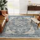 Eleisa 8x10 Area Rugs for Living Room, Blue Machine Washable Low Pile Area Rug, Stain Resistant Vintage Home Decor Rug for Bedroom, Dining Room, Home Office