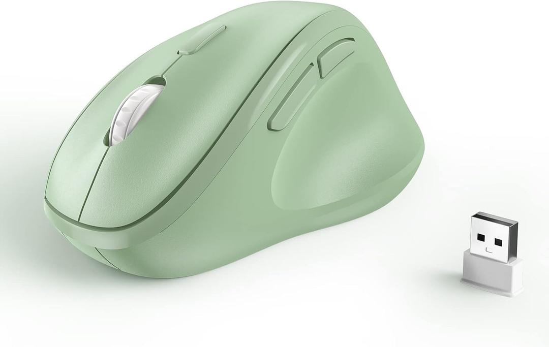 Ergonomic Wireless Mouse with USB Receiver for PC Computer, Laptop and Desktop, Ergo Vertical Mouse with Silent Clicks Long Battery Life, Up to 1600 DPI & 1 AA Battery Powered, USB Wireless, Green