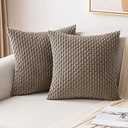 MIULEE Pack of 2 Decorative Throw Pillow Covers 20x20 Inch Soft Boho Striped Textured Corduroy Pillow Covers Modern Farmhouse Home Decor for Couch Bed Sofa Living Room Neutral Brown