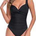 RELLECIGA Womens Tummy Control One Piece Swimsuits Slimming Molded Cup Push Up Bathing Suit (Medium, Black)