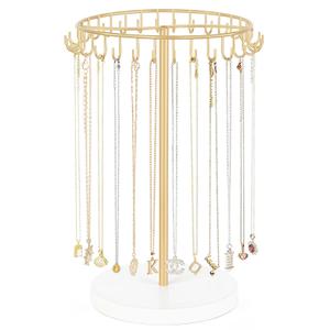 Mkono Necklace Holder Metal Jewelry Display Stand Necklace Organizer with 30 Hooks for Storage and Hanging Bracelet Keychain Home Room Decor for Women,Gold