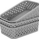 MaxGear Organization and Storage 3 Packs, Plastic Bins Organizer Bins, Woven Baskets for Storage, Plastic Baskets with Handles, Grey Basket for Organizing, Basket Organizer for Home and Office, Small