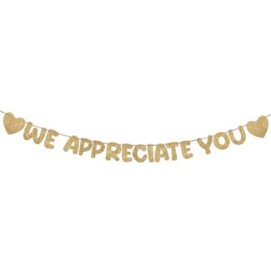 Fulmoon Pre Strung We Appreciate You Glitter Banner Appreciation Week Party Decoration for Employee Doctor Nurse Parents Teacher Coworker Staff Thank You Sign Party Decorations(Champagne Gold)