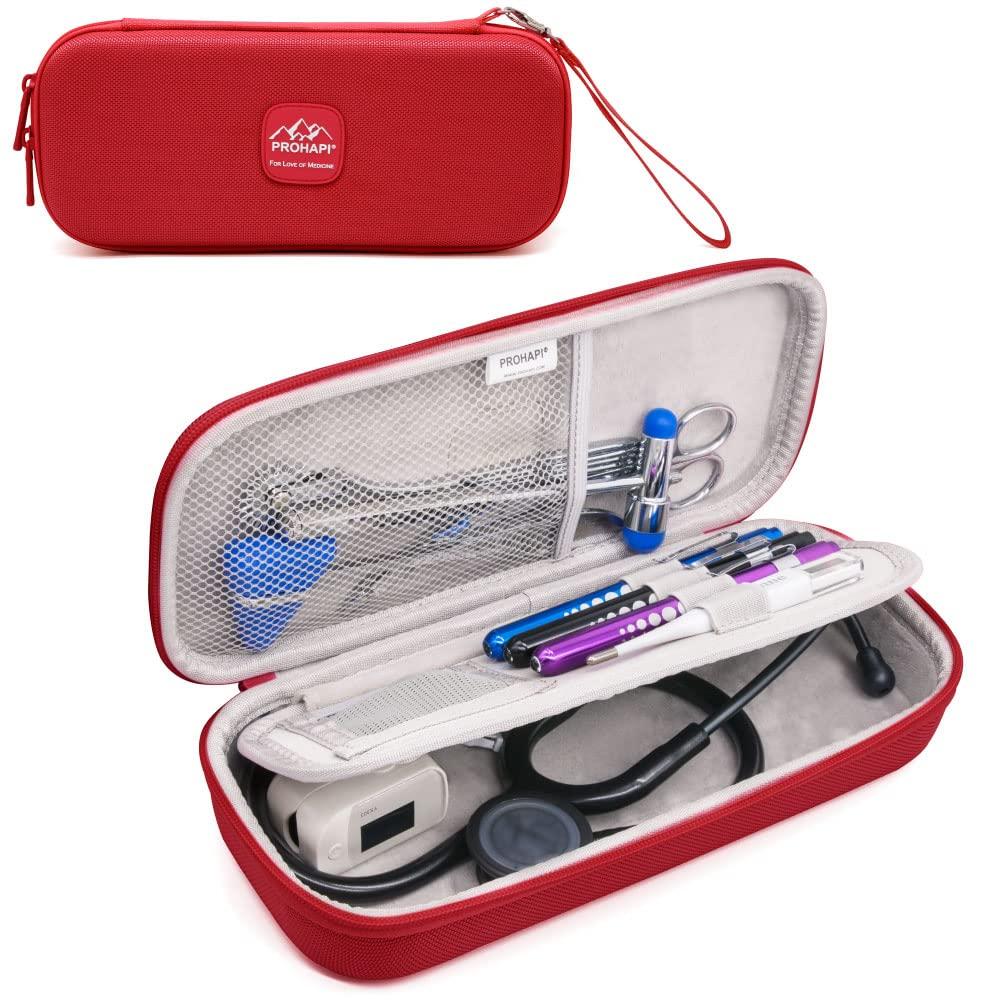 Hard Stethoscope Case, Large Stethoscope Carrying Case with ID Slot, Compatible with 3M Littmann/ADC/Omron/MDF Stethoscope Includes Mesh Pocket for Nurse Accessories (Fire Red)