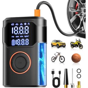 Tire Inflator Portable Air Compressor-150PSI Tire Air Pump, 5X Faster with Digital Gauge, Auto-Off & LED Light, Air Pump for Car Tires, Motorcycle, Bike, Balls & More, Car Gifts for Men Women (Black)