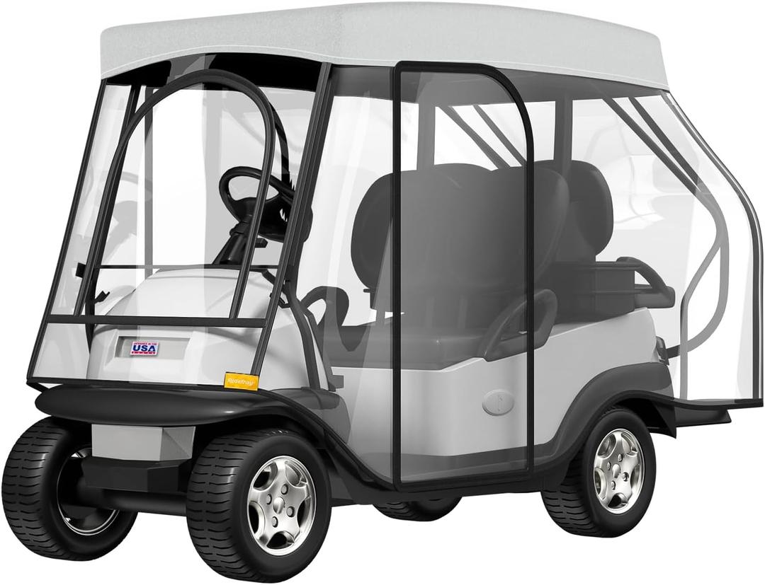 Rosefray Golf Cart Enclosure - 2+2 Drivable Rain Cover for Short Roof 58" EZGO, Club Car - Durable Door Zipper, 4-Sided Clear Windows (4 Seater) (Gray)