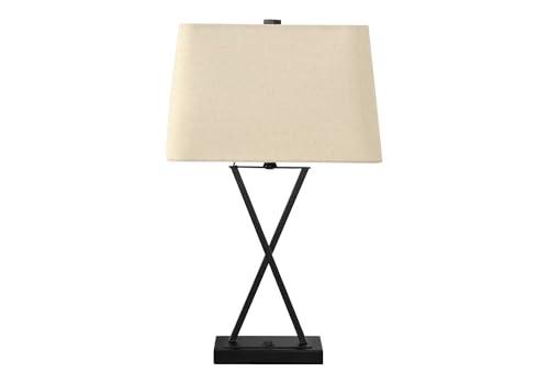 Monarch Specialties I 9638 LightingTable Lamp, USB Port Included, Black Metal, Beige Shade, Transitional