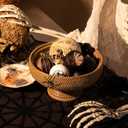 DecorbyHannah Christmas Tree Ornaments Decorations Indoor, 21ct Black Gold Hanging Gothic Christmas Ornaments for Small Tree with Skulls, Spooky Shatterproof Plastic Ball for Home Party Table Decor