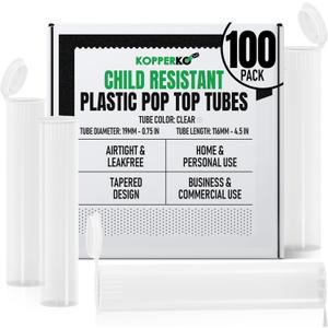 Travel Medicine Container (116mm, 4.6 Inch 100-Pack) | Child Resistant Plastic Storage Tube | Mini Storage Tube for Spices | Airtight, UV Resistant & Waterproof (Clear Plastic)