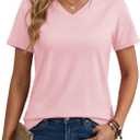 MAGCOMSEN Women's Cotton T Shirt V-Neck Short Sleeve Shirt Classic-Fit Casual Breathable Tee Summer Basic Tops