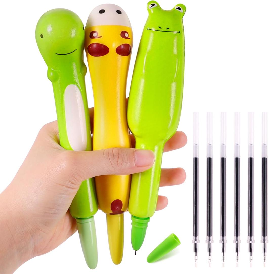 3Pcs Cute Pens & 6 Refills, Fun Kawaii Cool Pens for Kids, Squishy Toys, School Supplies, Birthday Gift, Party Favors, Stocking Stuffers, Baby Shower Decorations
