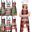 Jeyiour 6 Pcs Christmas Apron for Women Christmas Adjustable Kitchen Cooking Gifts Waterproof Apron Cute Xmas Snowman Santa