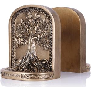 Tree of Life Bookends, Antique Bronze 2 Non-Skid Heavy Decorative Bookends for Shelves Or Bookcase, Elegant Bookends for Library Office Decor, Home Dcor Gift