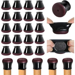 OCONDA 20 Pcs Chair Leg Floor Protectors for Hardwood Floors, Black Rubber Furniture Sliders with Felt, Silicone Furniture Leg Caps Covers (Fit Round Diameter:12/16" to 1-3/16")