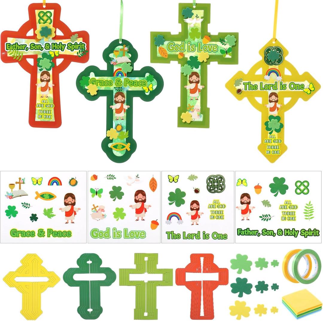 Gersoniel 24 Set St. Patrick's Day Cross Crafts Saint Patty's Day Hanging DIY Art and Craft Kits with Sticker Make Your Own Christian Irish Cross for Spring Sunday School Activity Supplies Decor