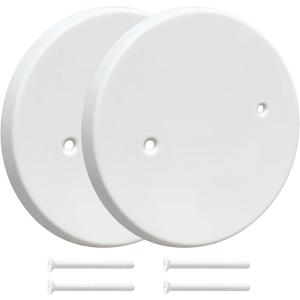 Round Cover Plate for 3-1/2inch Electrical Box (Screw Distance 2-3/4), Blank Metallic Plate for Junction Box, Floor Electrical Outlet  2 Pack (White - 2 Pcs)